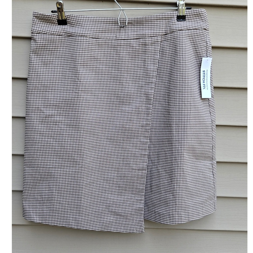 Margaret M Brown Gingham Check Wrap Mini Skirt XL NWT
